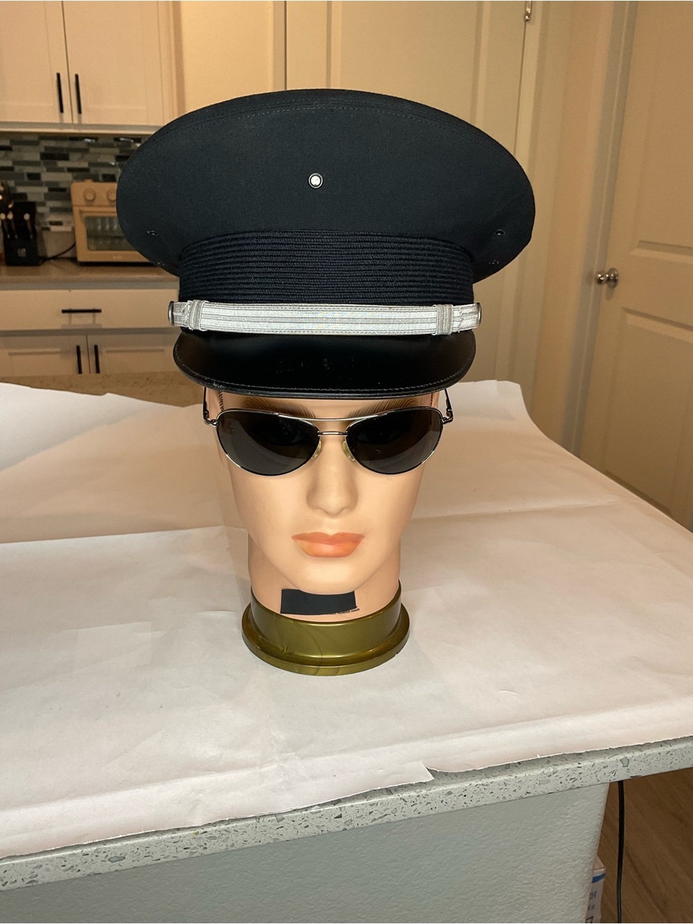 Vintage FLIGHT ACE US Black Military Cap w Visor Hat SIZE 6.7/8